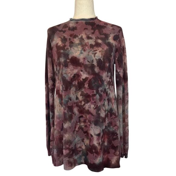 Annie Turbin Tie Dye Sweater Mock Roll Neck Tunic Gray / Wine Red Women's Size M - Picture 1 of 8